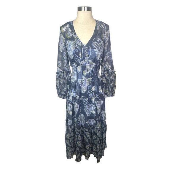 unsubscribed 100% Silk Classic Navy Romantic Floral Dress - Size 4 - Retail $458 - Picture 1 of 10
